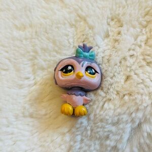 Littlest Pet Shop Purple Owl Bird Bow Toy Hasbro 2007 Yellow